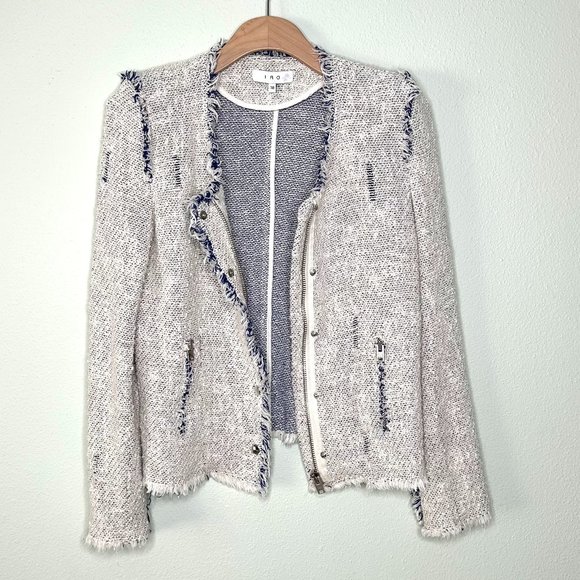 IRO Distressed Agnette Jacket White and Blue Tweed Size FR 38 US 6 - Picture 6 of 15